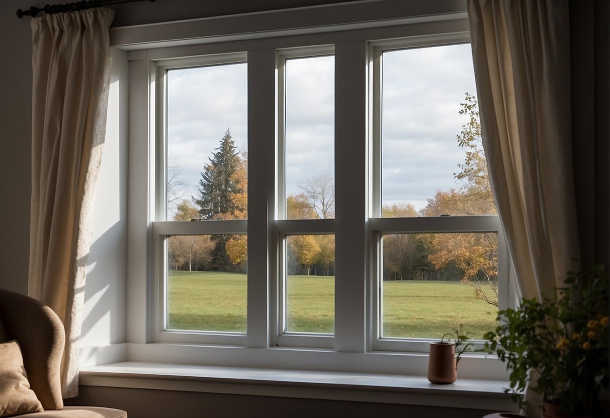 A window being replaced with a new one, while a person installs it and checks for noise reduction