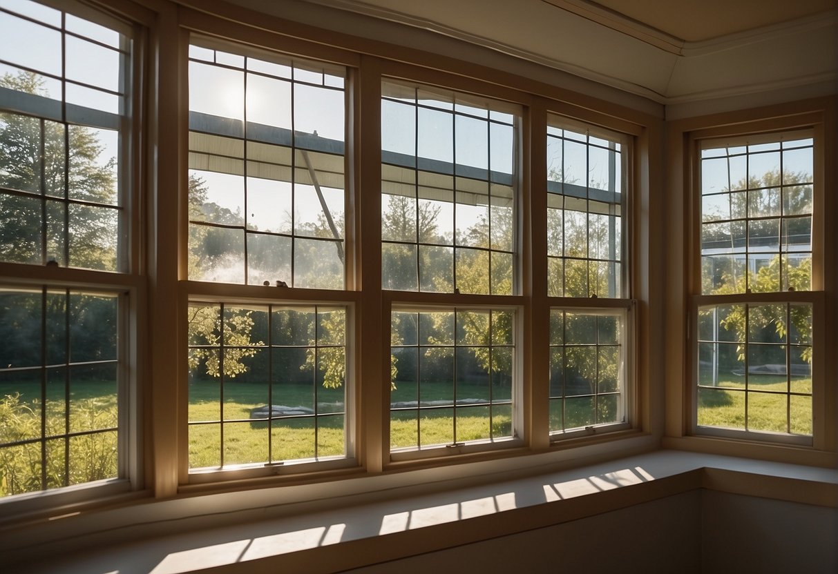 Energy-efficient windows with double or triple panes, low-e coating, and insulated frames. Sunlight streaming through, while heat stays inside