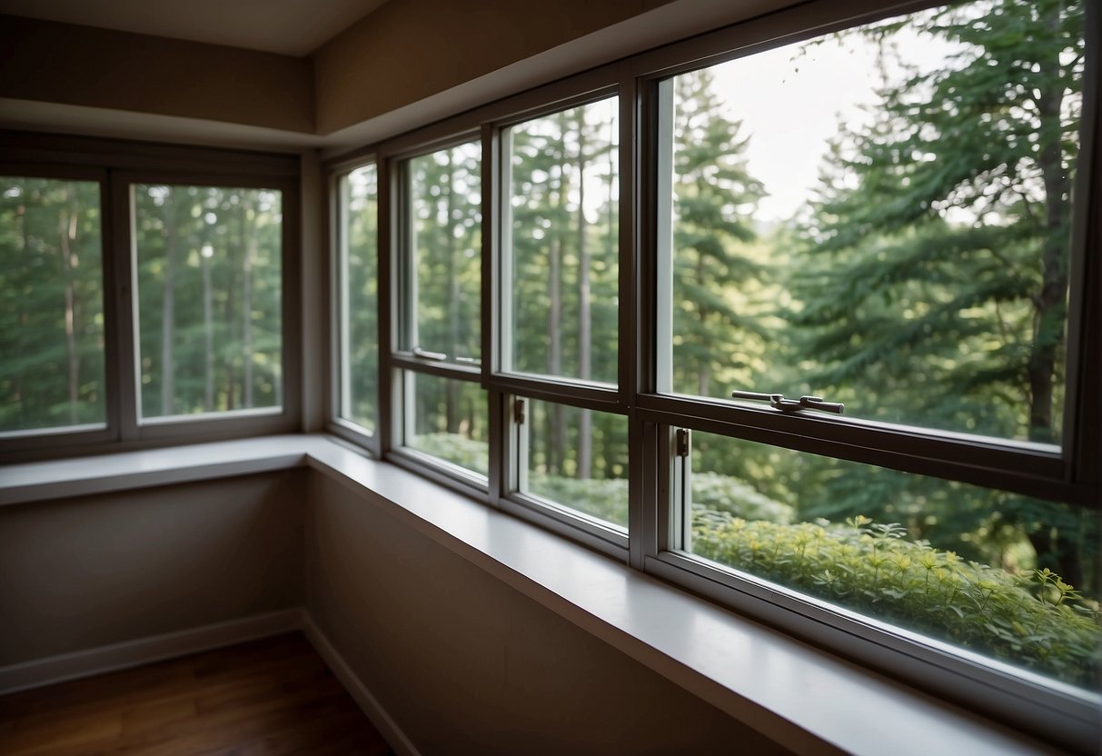 The slider window is open, letting in a gentle breeze. The double-hung window is closed, with the top sash slightly ajar