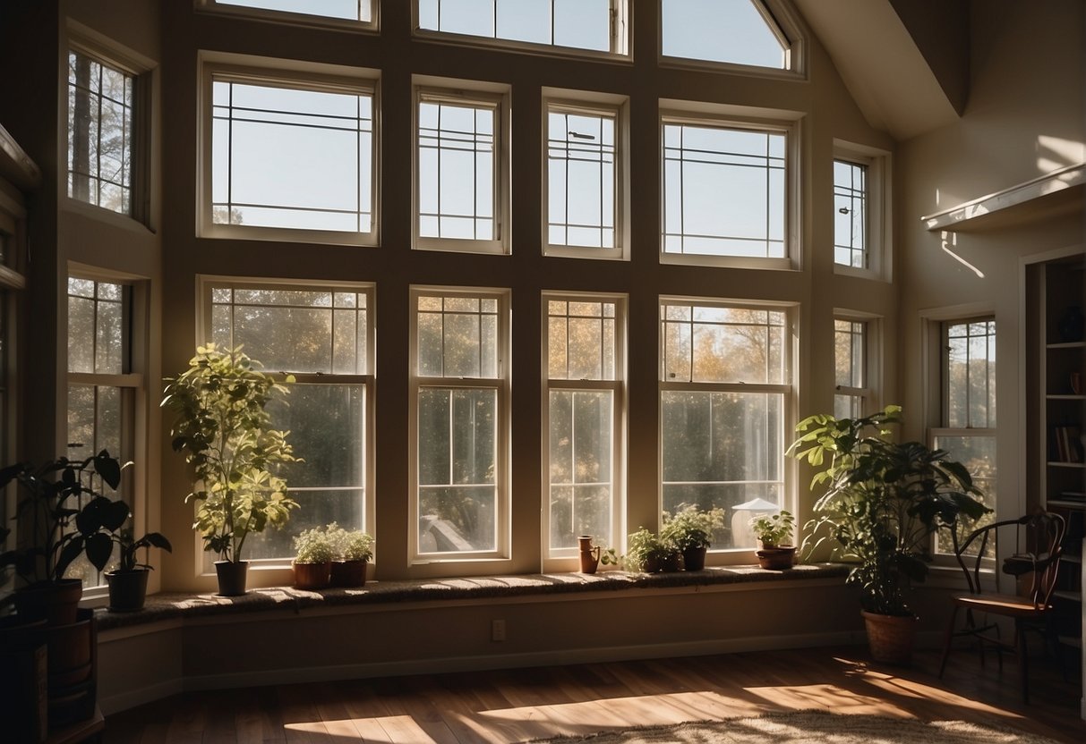 A cozy home with double-paned windows, sunlight streaming through, and minimal heat loss