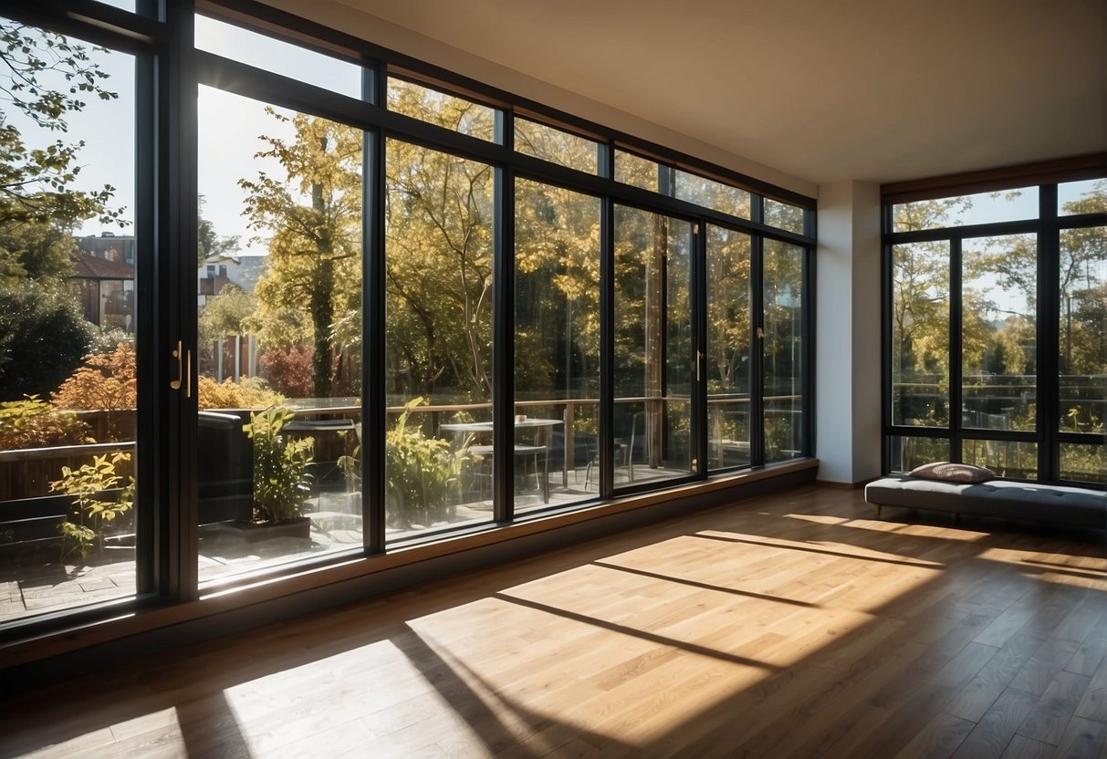 A sunny room with double-glazed windows showing reduced noise and improved insulation