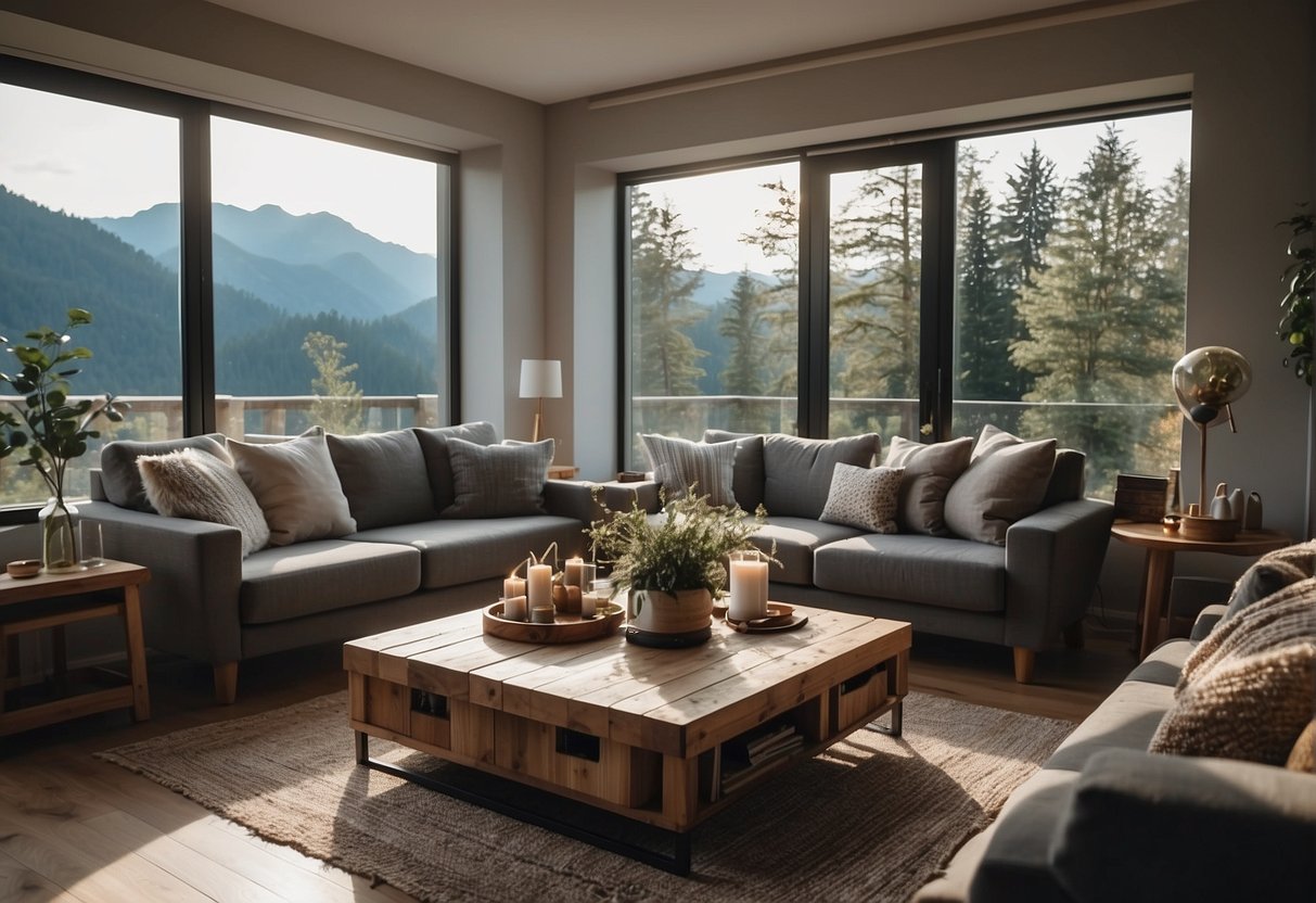 A cozy living room with double-glazed windows, showing soundproofing and warmth