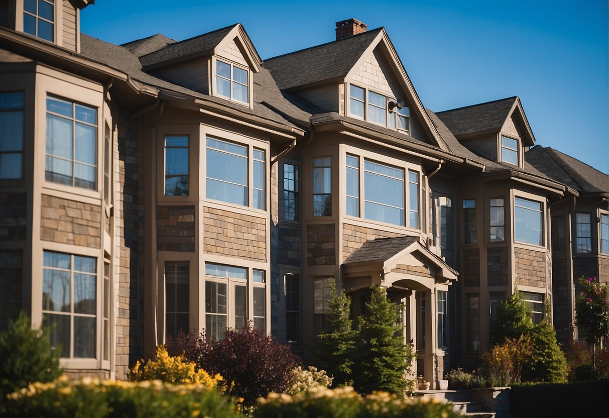 A house with a variety of operational styles windows, including slider and double-hung windows, set against a backdrop of a clear blue sky