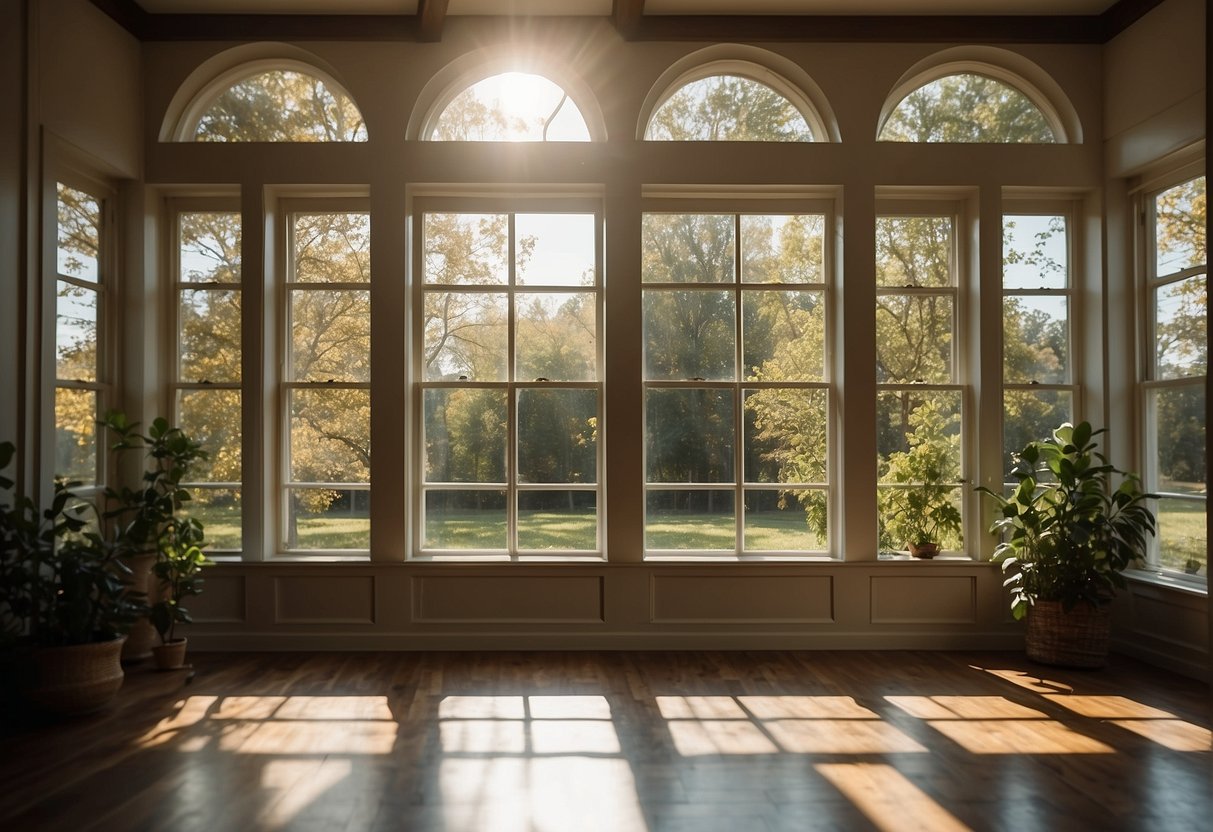 A sunny room with casement windows, allowing for easy opening and closing. A gentle breeze flows through the open windows, bringing in fresh air and natural light