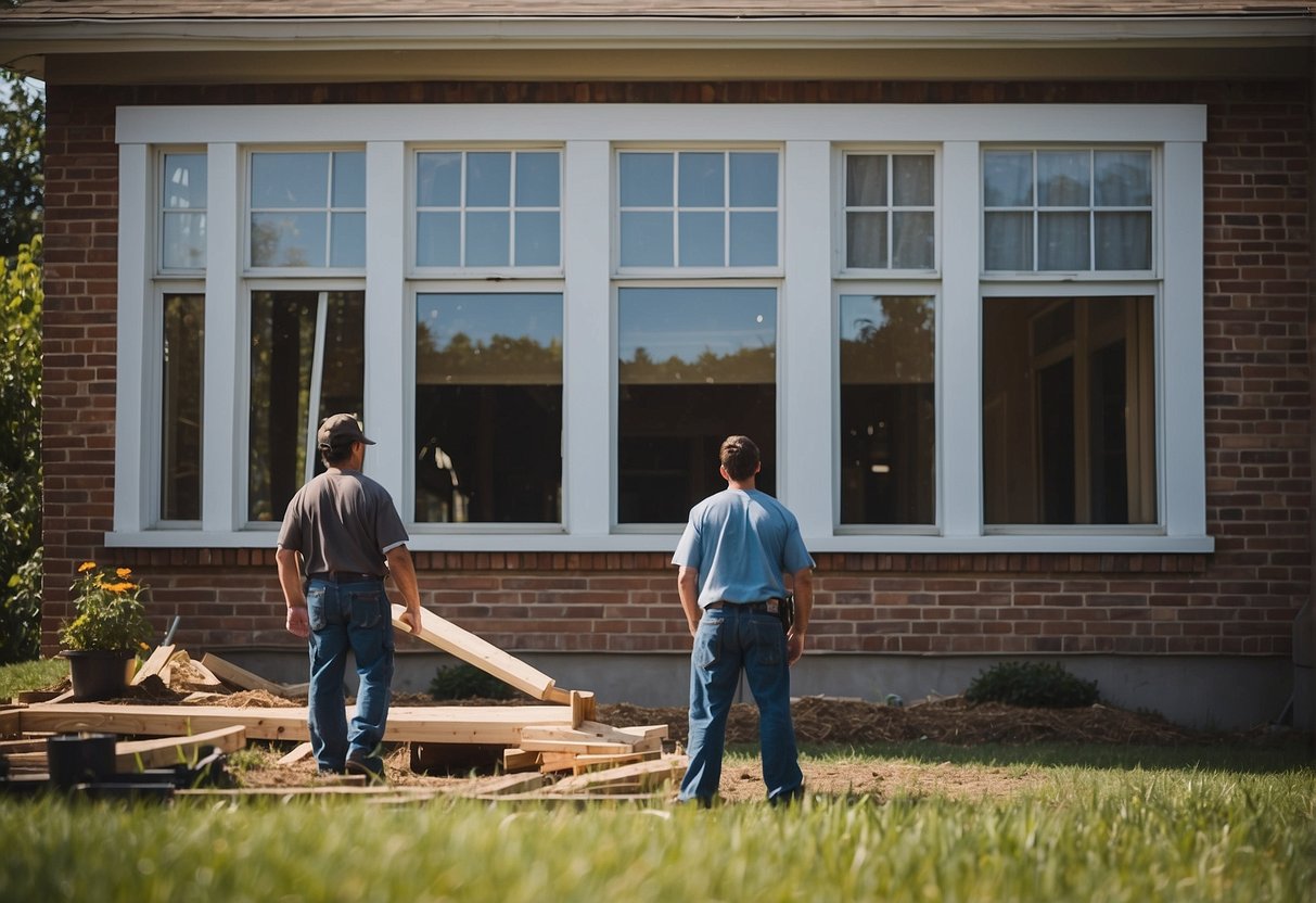 A house with a large window being replaced by workers in Maryland