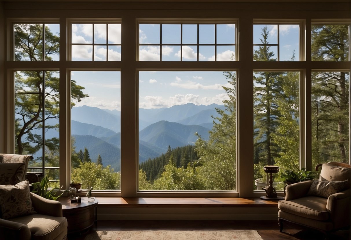 A picture window overlooks a serene landscape, offering unobstructed views and natural light. Look for energy-efficient designs and durable materials. Consider the drawbacks of limited ventilation and potential privacy concerns