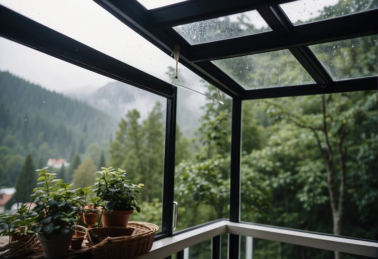 An open awning window with a view of nature. Fresh air flows in, while rain stays out. No obstructions block the view