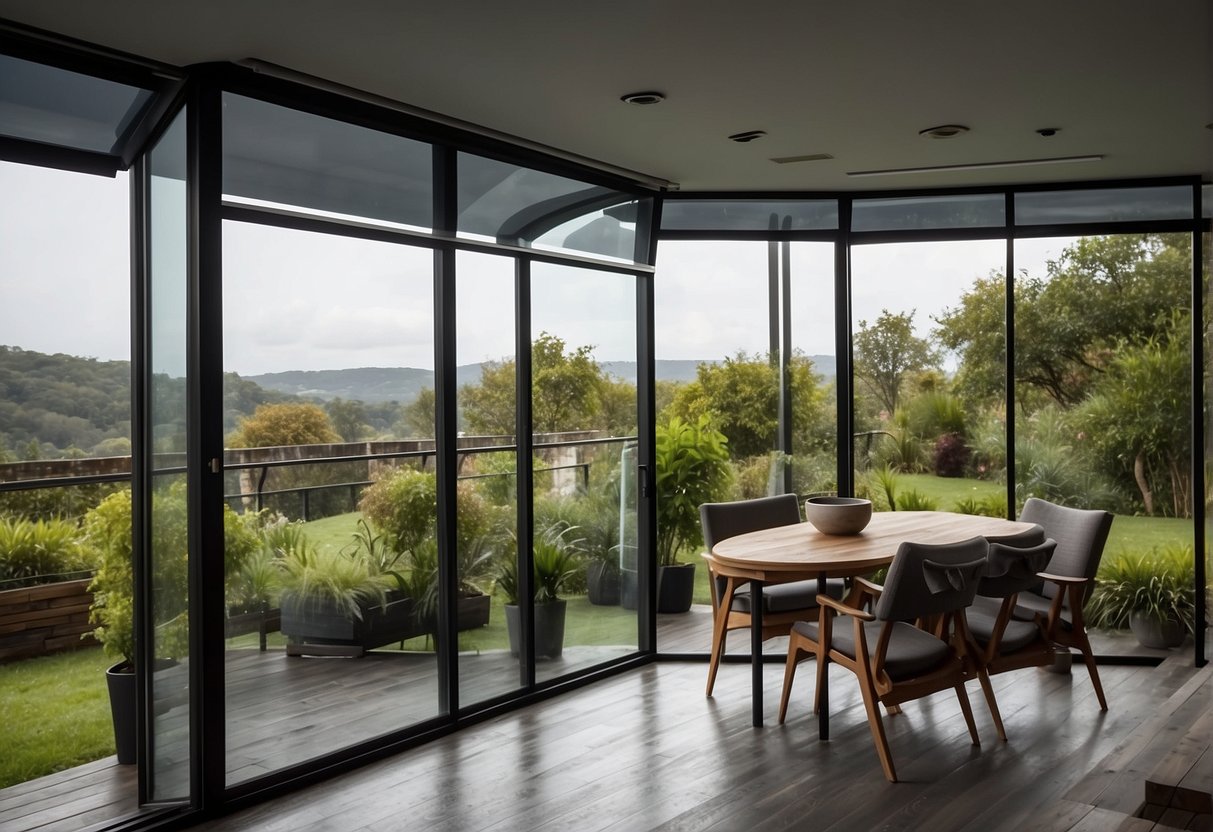 An awning window is shown open, hinged at the top, with a clear view of the outside. The benefits of increased ventilation and protection from rain are evident