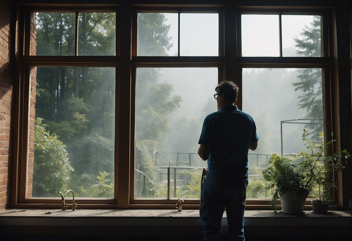 A window being replaced with a new, clean one. The room is filled with fresh air, and dust and pollutants are being removed