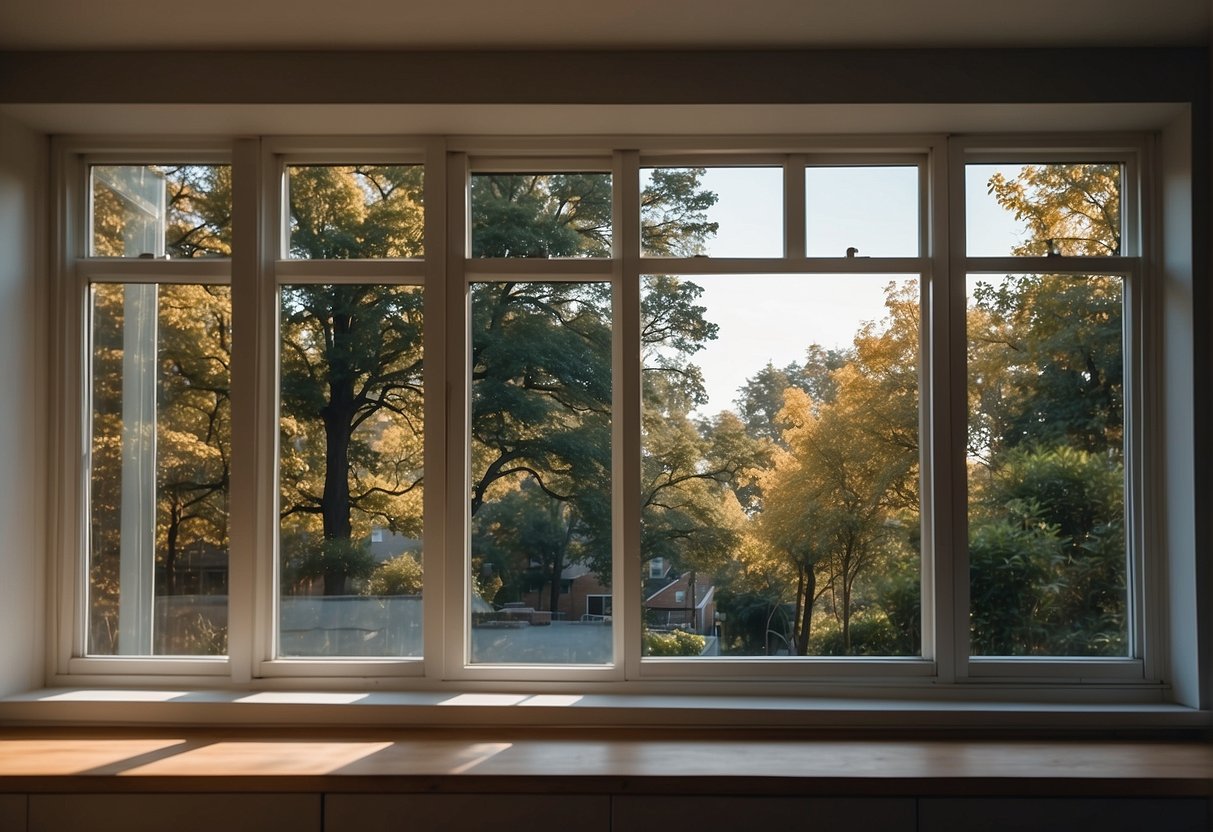 Replacement windows improve air quality. Show a clean, modern window installed in a room with fresh air flowing in