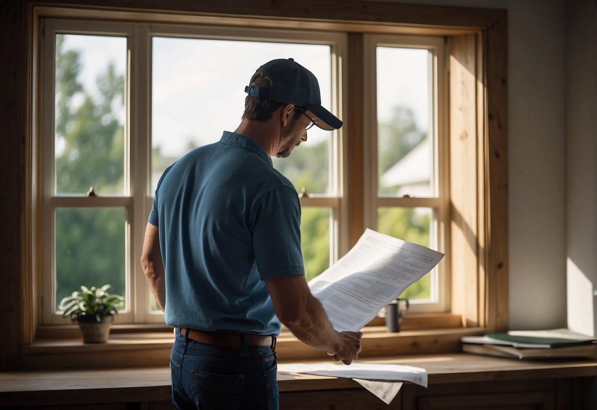 A homeowner examines a list of reputable replacement window installers, comparing ratings and reviews online